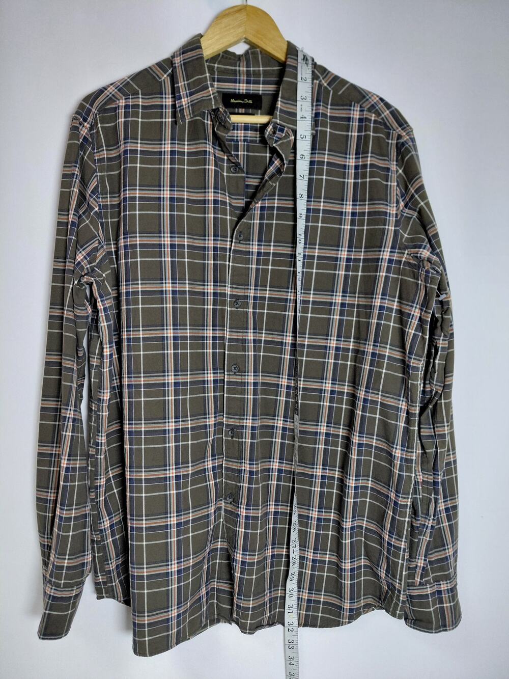 Massimo Dutti Plaid Cotton Shirt Brown Woven Long Sleeve Men Size XL